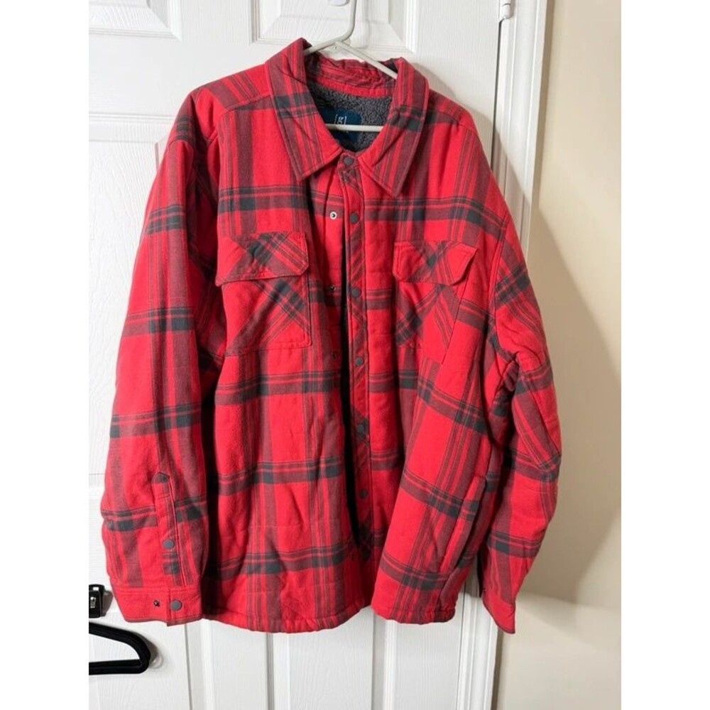 George Men’s 3XL Red Black Sherpa Lined Plaid Shacket